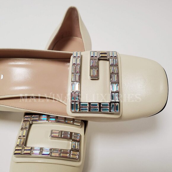 GUCCI SHOES MADELYN PUMPS CRYSTAL G BUCKLE LEATHER sz IT 37.5 US 7.5 - Picture 9 of 12